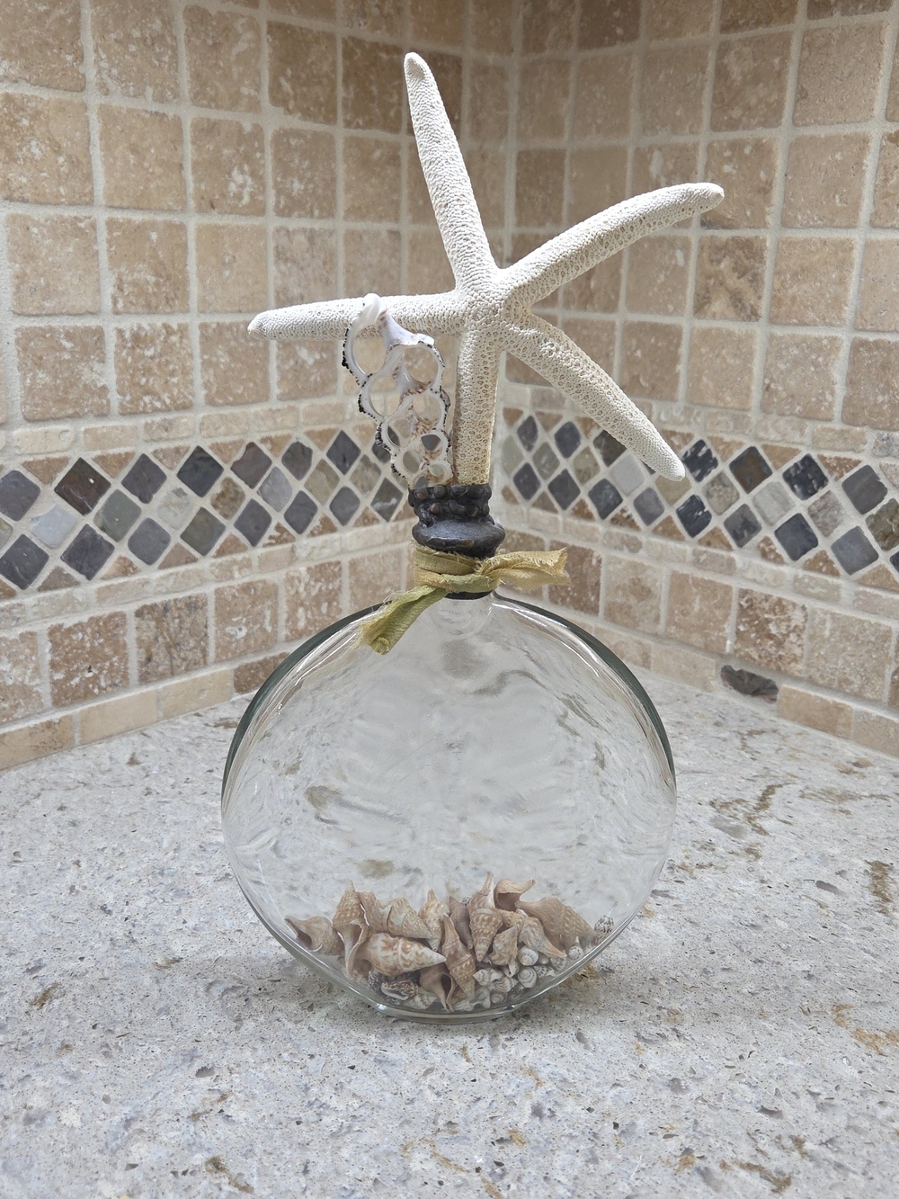Coastal Starfish Glass Vase Accent in White